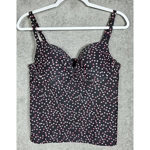 Maidenform Swim Top Polka Dot Sleeveless Open Back Womens‎ Size 36C Black Pink
